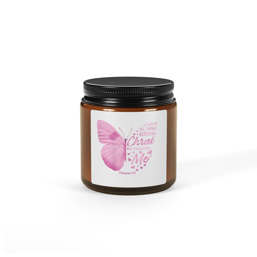 Inspirational Butterfly Soy Candle — "Christ in Me" Amber Jar 9oz,4oz