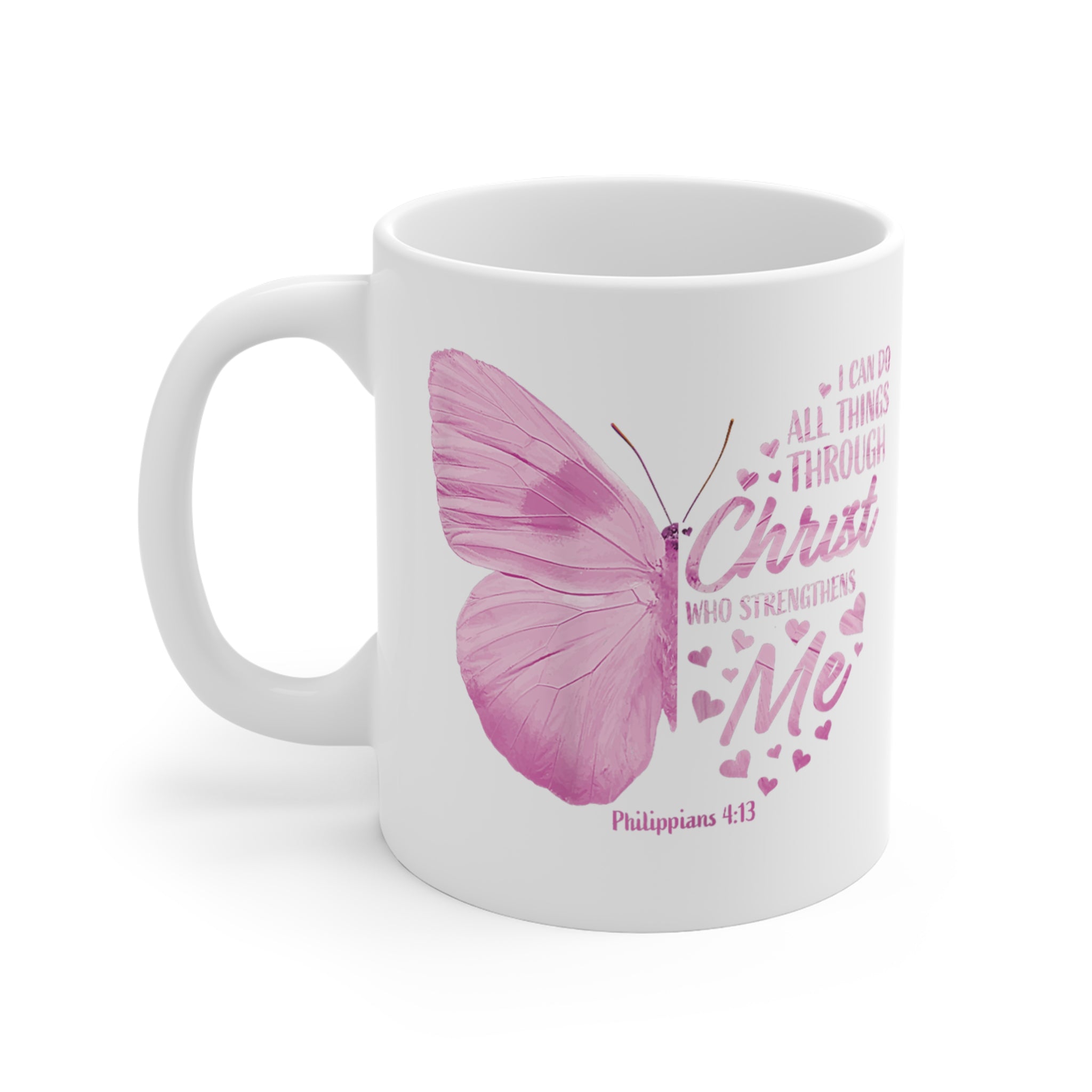Pink Butterfly Mug | Floral Illustration, Pastel Wing Design