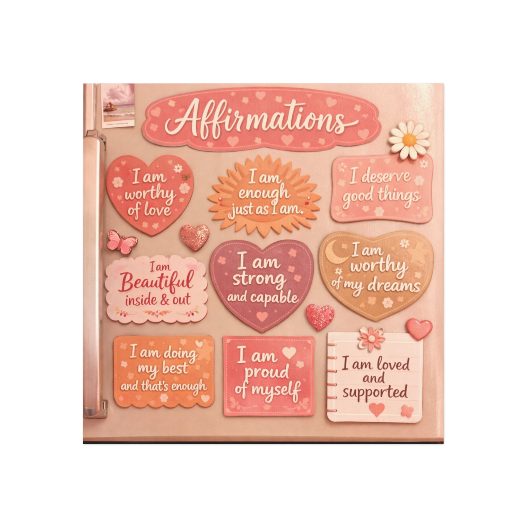 Pink Butterfly Philippians 4:13 Square Magnet | Christian Scripture Decor