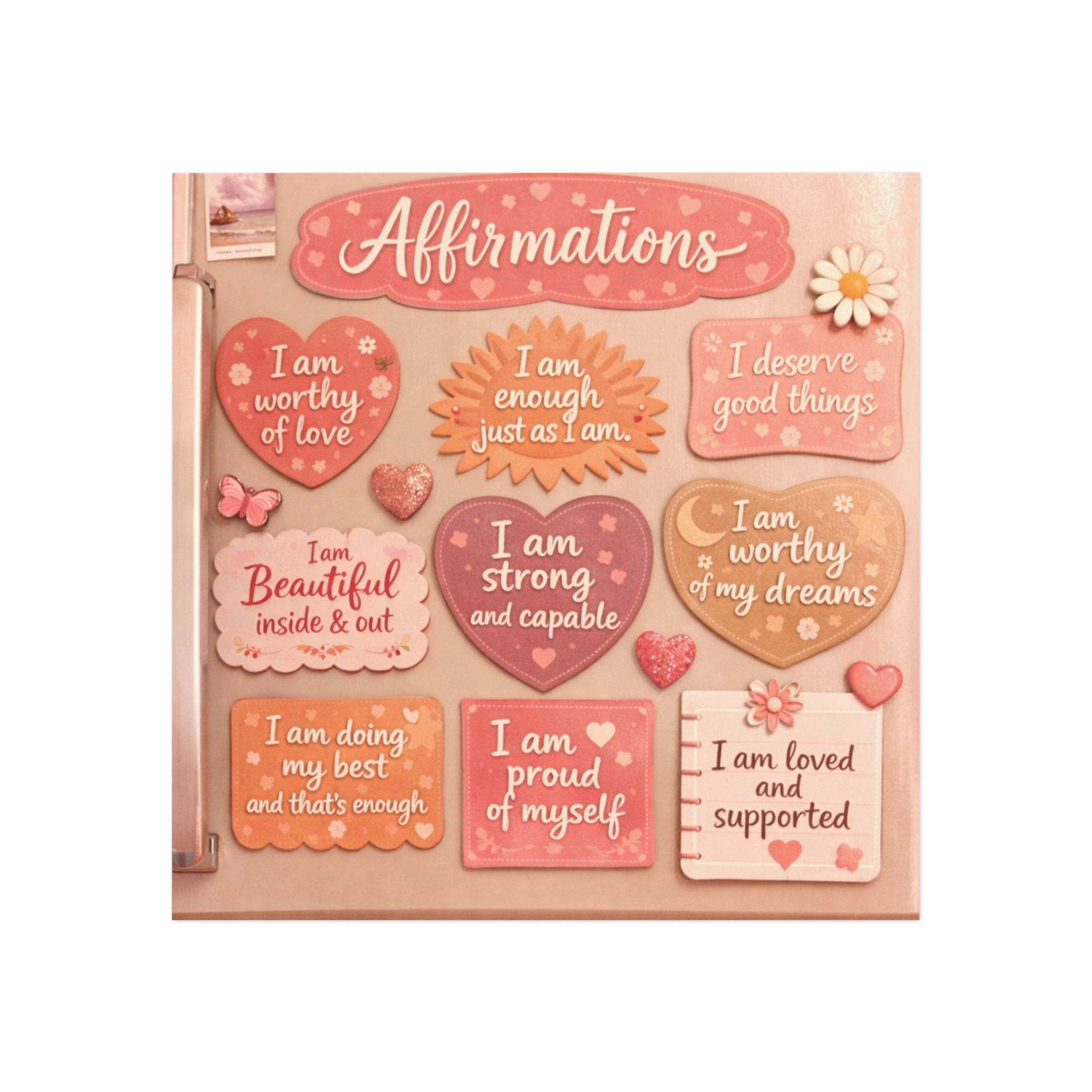 Pink Butterfly Philippians 4:13 Square Magnet | Christian Scripture Decor