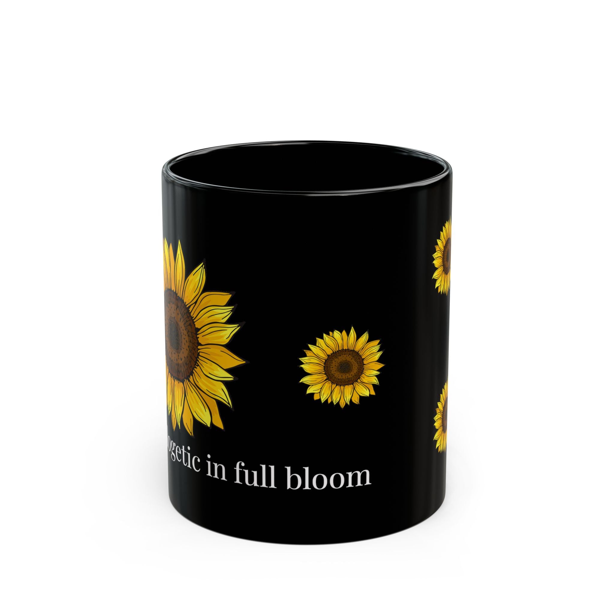 Sunflower 'Unapologetic in Full Bloom' Mug | Black Ceramic Coffee Cup